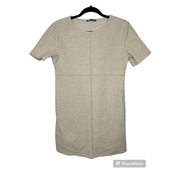 Zara Tan Short Sleeve Thick Polyester Cotton Thick Winter Mini Dress Size Large - Picture 1 of 5